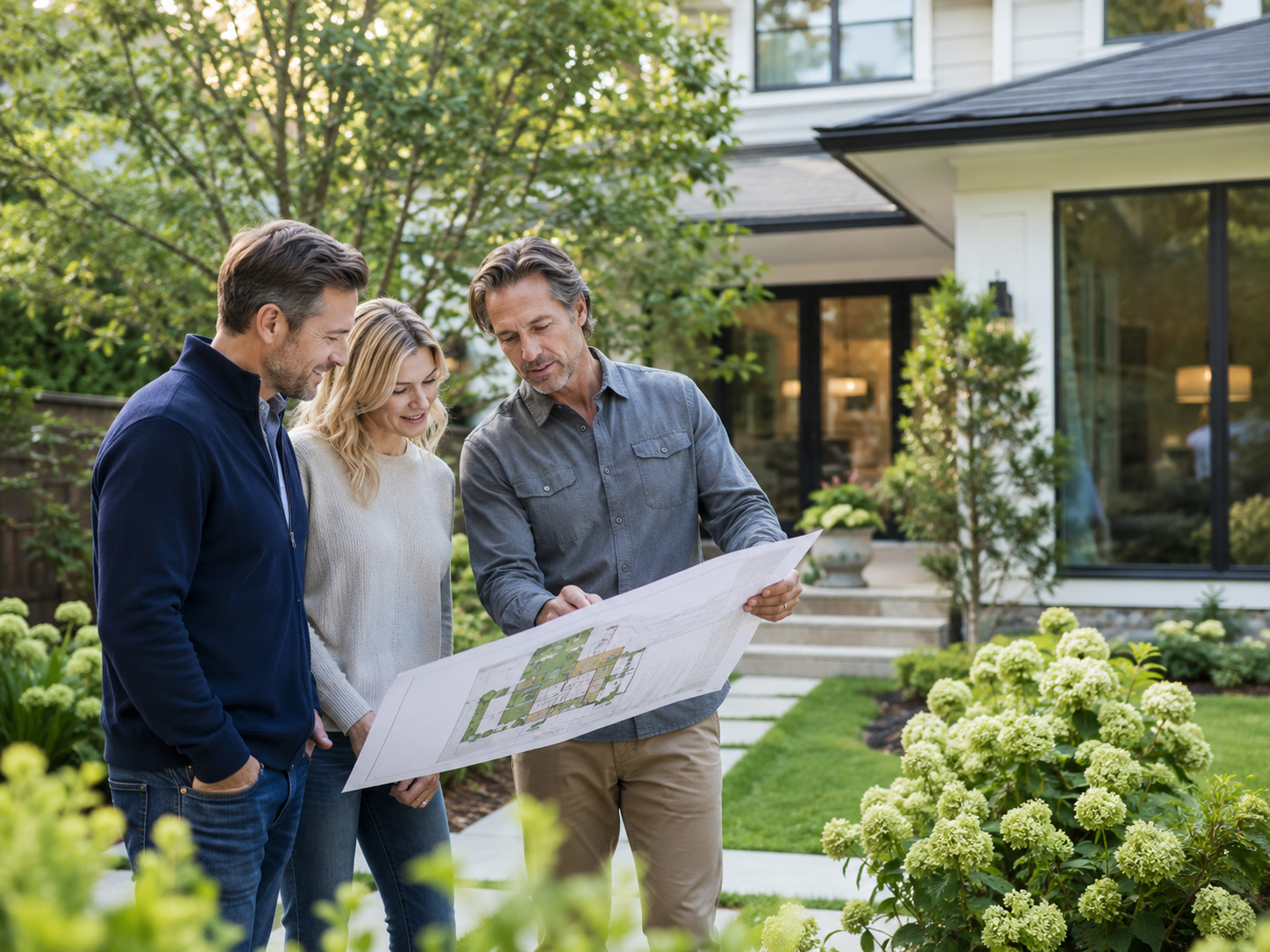 Landscape design consultation in a residential backyard